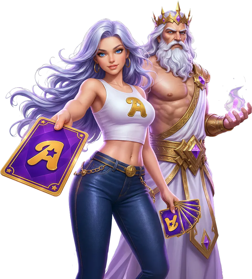 Albumza characters with a collectible card