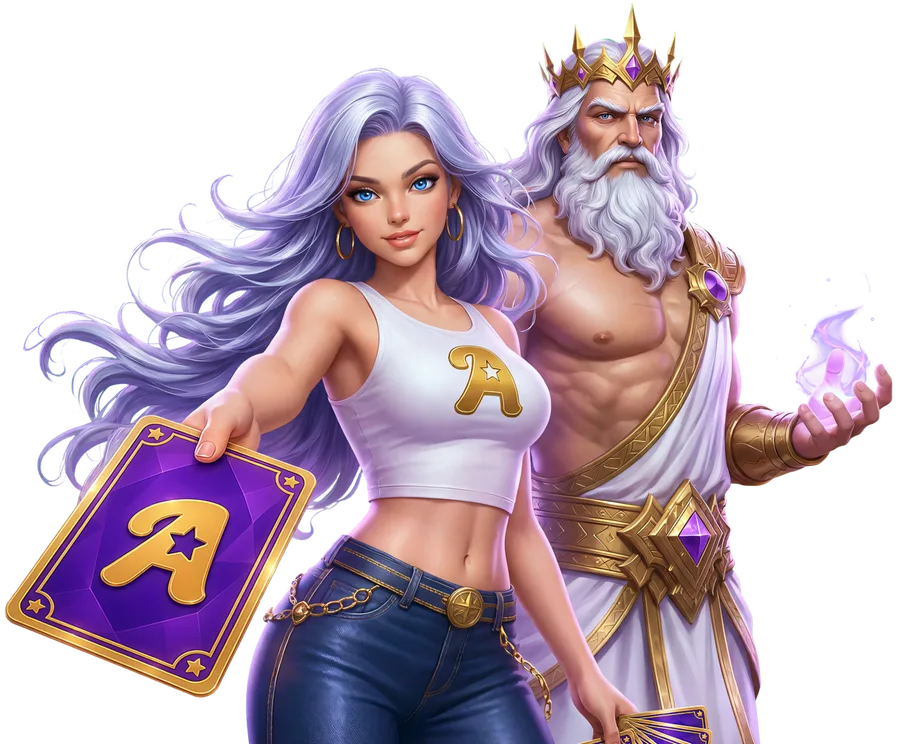Albumza characters with a collectible card